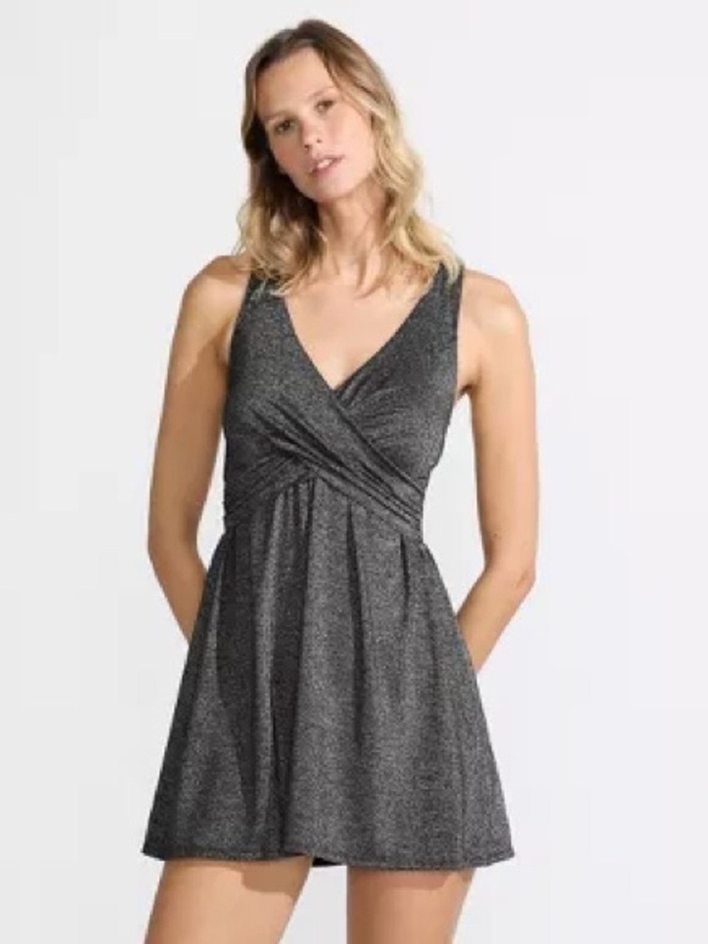 Lands' End SlenderSuit Shine Wrap Swim Dress, Size 16, Great Condition, RTL $189